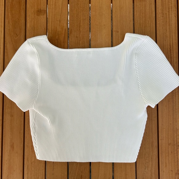 Aritzia Babaton White Ribbed Square Neck Crop Top - Picture 2 of 4